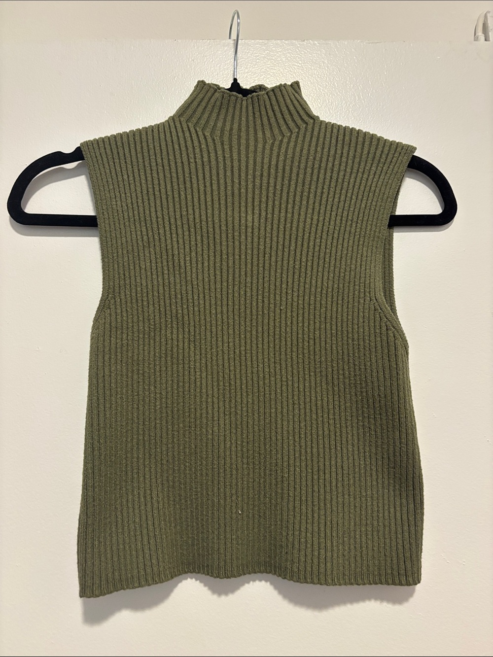 Zara Olive Ribbed Mock Neck Sleeveless Top Cropped